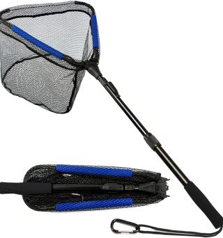 LBW Collapsible Rubber Fishing Net with Handle, Folding Kayak Net for Freshwater or Saltwater, Portable Landing Net for Trout, Catfish, Bass