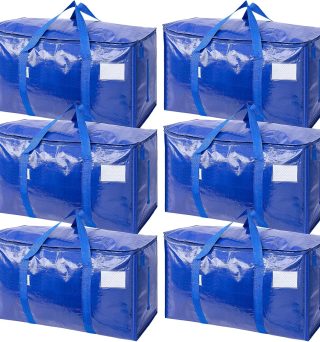 TICONN 6 Pack Extra Large Moving Bags with Zippers & Carrying Handles, Heavy-Duty Storage Tote Moving Boxes for Space Saving